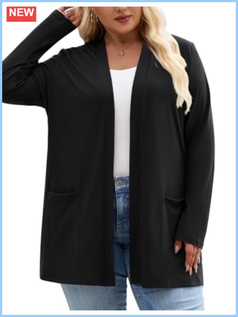 Plus Size Open Front Lightweight Cardigan Sweater with Pockets